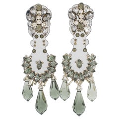 Prada Crystal and Mirror Chandelier Clip Earrings with Dangle Charms