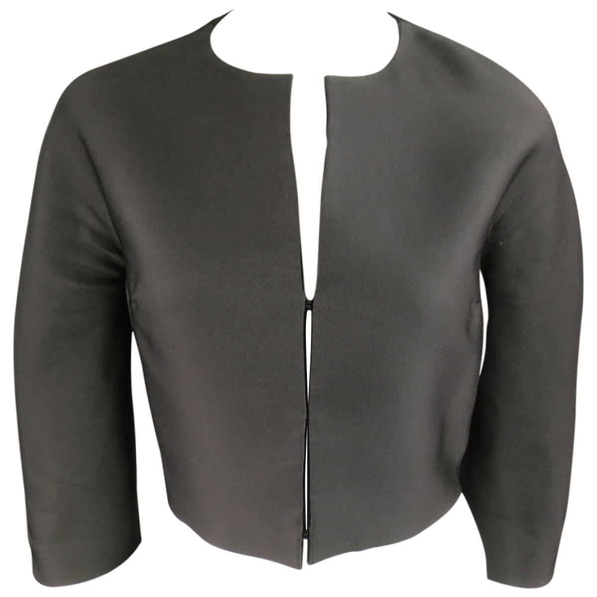 GIAMBATTISTA VALLI Size 4 Black Silk Blend 3/4 Sleeve Croped Jacket