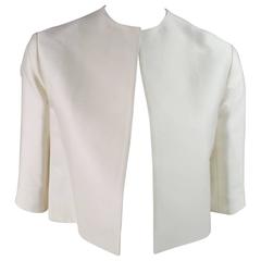 GIAMBATTISTA VALLI Size 6 Cream Silk Blend Cropped Sleeved Capelet Jacket