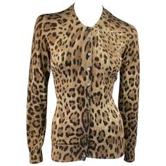 DOLCE & GABBANA Size 6 Brown Leopard Cheetah Pring Silk Knit Cardigan