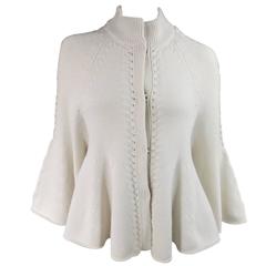 CAROLINA HERRERA Size S Cream Cashmere Beel Sleeve Peplum Cardigan