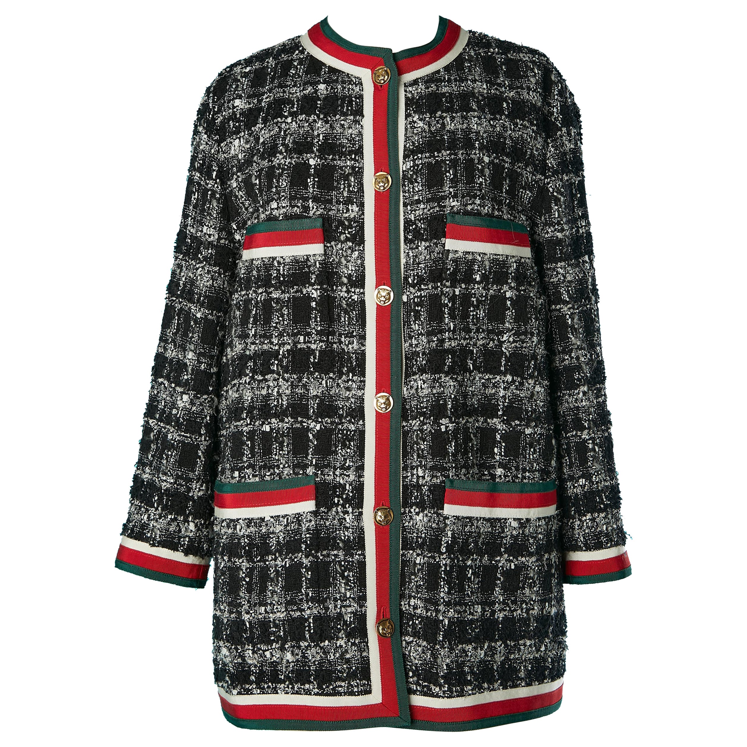 Tweed jacket with white, red & green trimming Gucci by Alessandro Michele 2019 For Sale