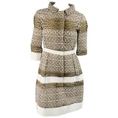 GIAMBATTISTA VALLI Size 6 Beige & Brown Leopard Embroidered Lace Silk Coat Dress 4