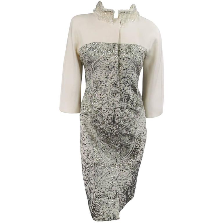 GIAMBATTISTA VALLI COUTURE 6 Cream and Silver Jaquard Beaded Collar