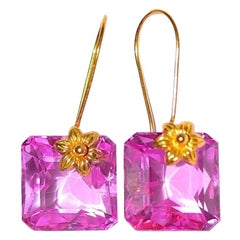 Pink Sapphire Earrings in 18K Solid Yellow Gold