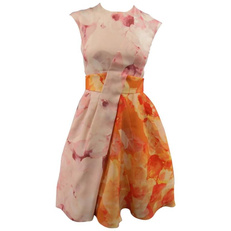 CHRISTIAN DIOR Size 4 Pink and Orange Floral Silk Wool A Line Cocktail ...