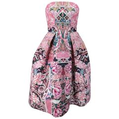 MARY KATRANTZOU - Dress Size 2 Pink & Green Floral Strapless A Line Cocktail