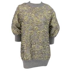 DOLCE & GABBANA Size 2 Grey Gold Metallic Floral Jacquard Sweater Dress