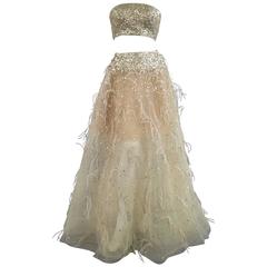 OSCAR DE LA RENTA Spring 2015 4 Gold Feather Tulle Skirt Gold Sequin Bustier Set