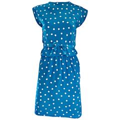 Retro Oscar de la Renta Bright Blue and White Polka Dot Dress Ensemble Size 4