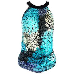 Alessandro Dell'Acqua Teal Blue + Black Beaded 1990s Open Back Sleeveless Top 10