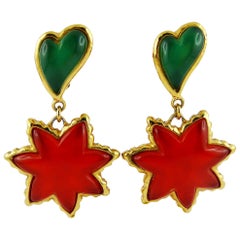 Christian Lacroix Vintage Multicolored Heart and Sun Dangling Earrings
