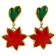 Christian Lacroix Vintage Multicolored Heart and Sun Dangling Earrings 2