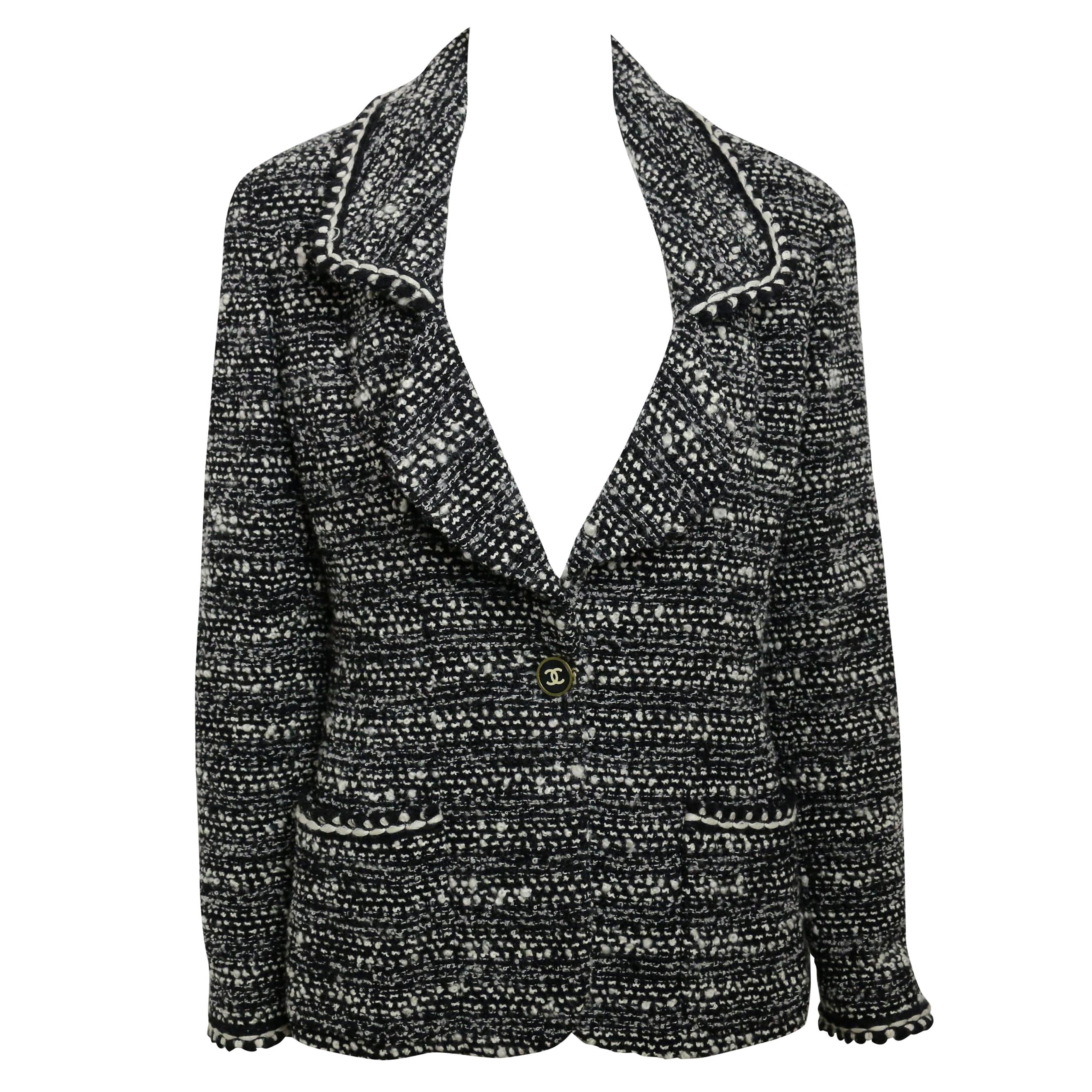 Chanel Classic Black and White Wool Tweed Jacket For Sale