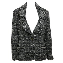 Chanel Classic Veste en tweed de laine noir et blanc