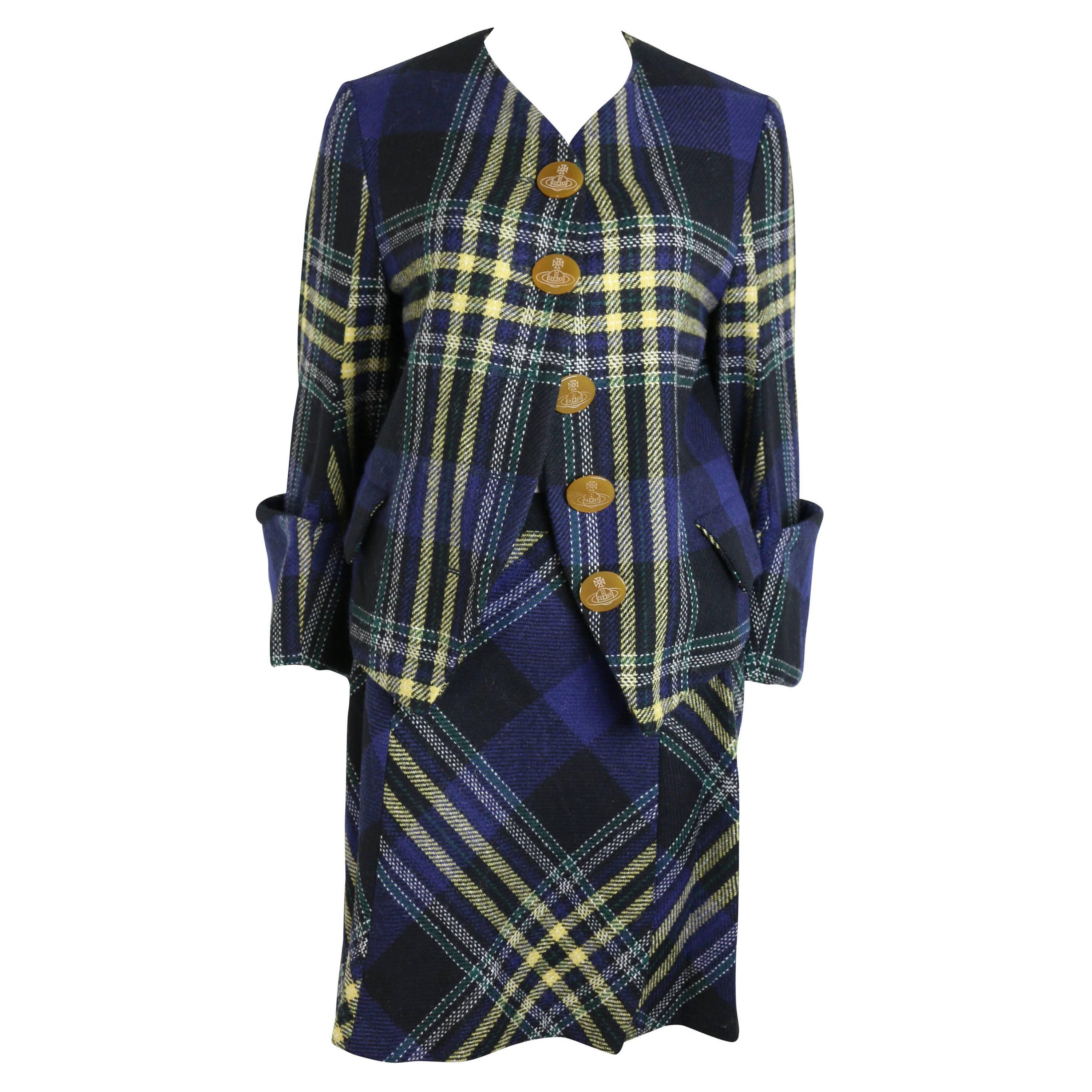 Ikonischer Vivienne Westwood Navy Wool Tartan Anzug im Angebot