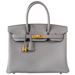 Hermes Birkin 30 Bag Gris Mouette Togo Gold Hardware 