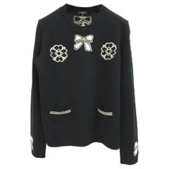 CHANEL 16A Cashmere Camellia Black Ecru Sweater