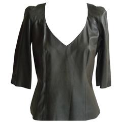 Olivier Theyskens Olive Green Leather Top (44 Itl) 2