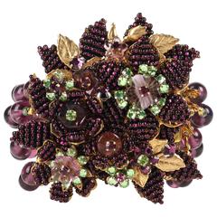 STANLEY HAGLER NYC Ian St. Gielar Amethyst Peridot Glass Bead Gold Bracelet 1