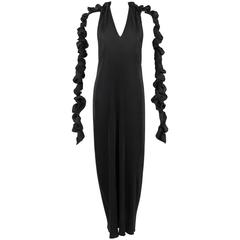 ISSEY MIYAKE Black Halter Full Length Evening Dress Streamer Wrap Scarf Size 3 1