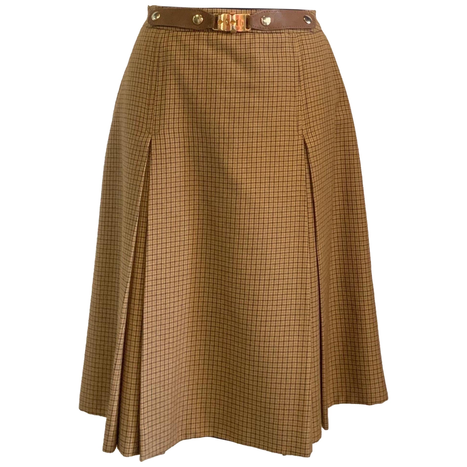 Celine vintage check brown Midi Skirt For Sale