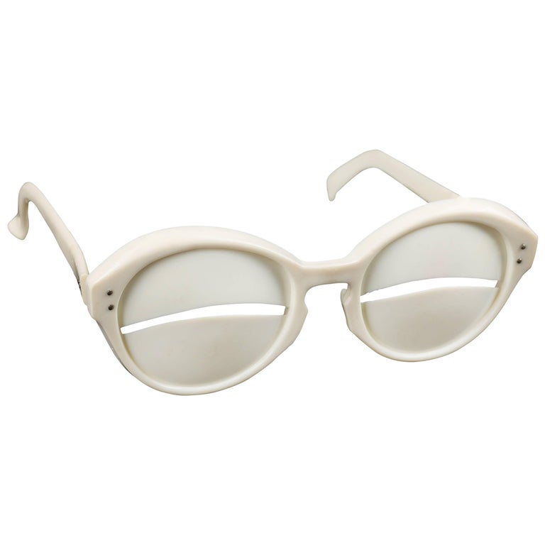 ANDRE COURREGES S/S 1965 Iconic "Lunettes Eskimo" Ivory Plastic Slit Sunglasses