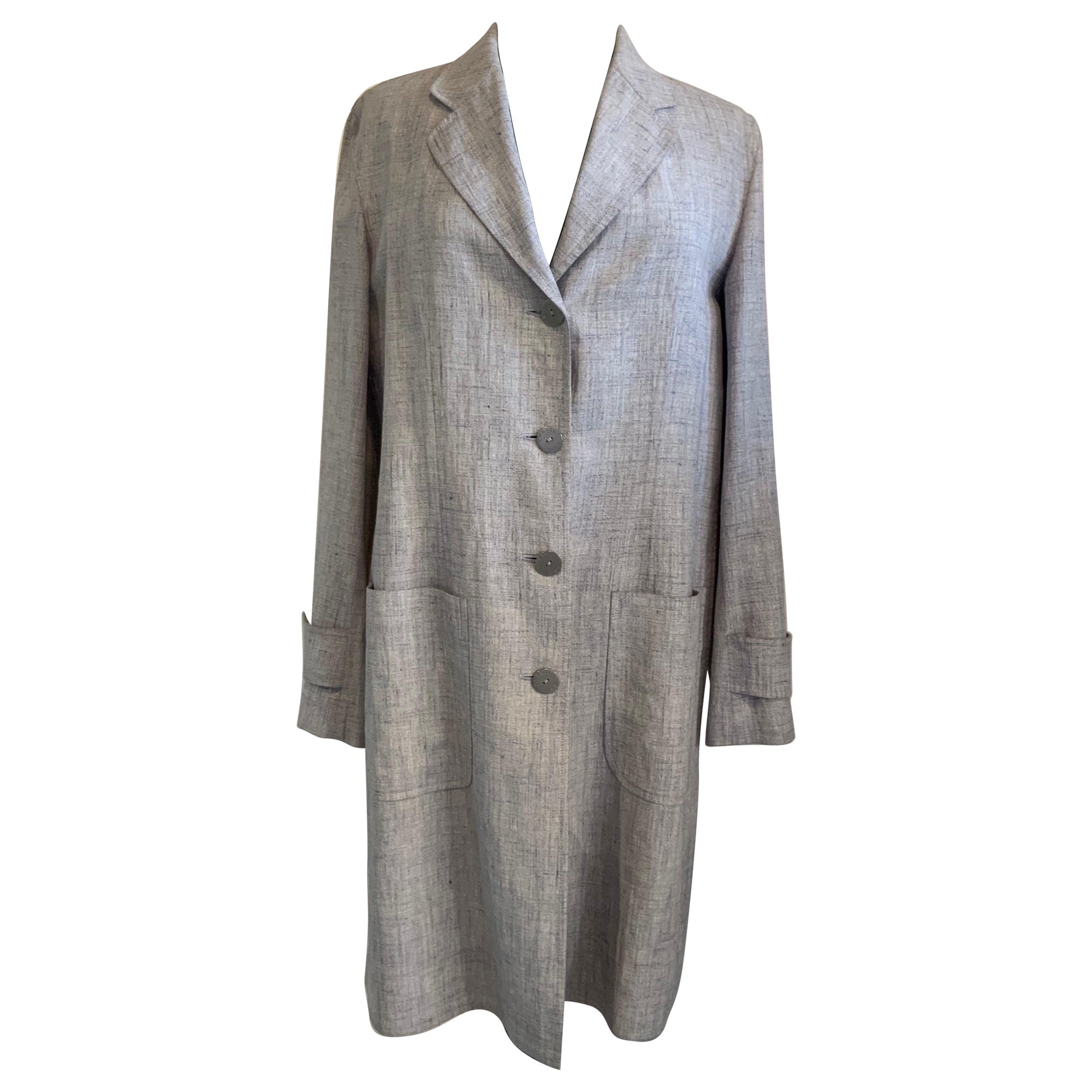Chanel Identification linen Grey Trench Coat For Sale