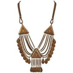 Vintage c.1930's Art Nouveau Bronze Floral Multi-Chain Bib Collar Statement Necklace