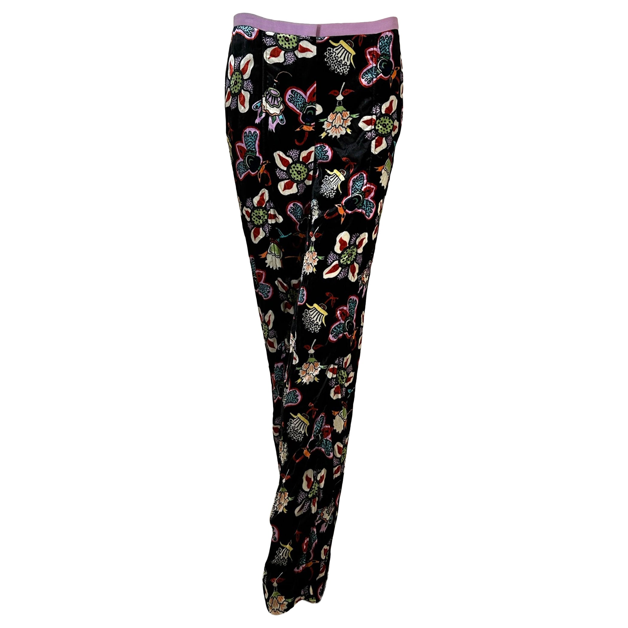 Valentino Colourful Abstract Printed Velvet Trousers 4 For Sale