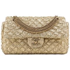 CHANEL Ltd Ed. c.2008 Cruise Gold Lame Quilted 2.55 Double Flap Bag Purse