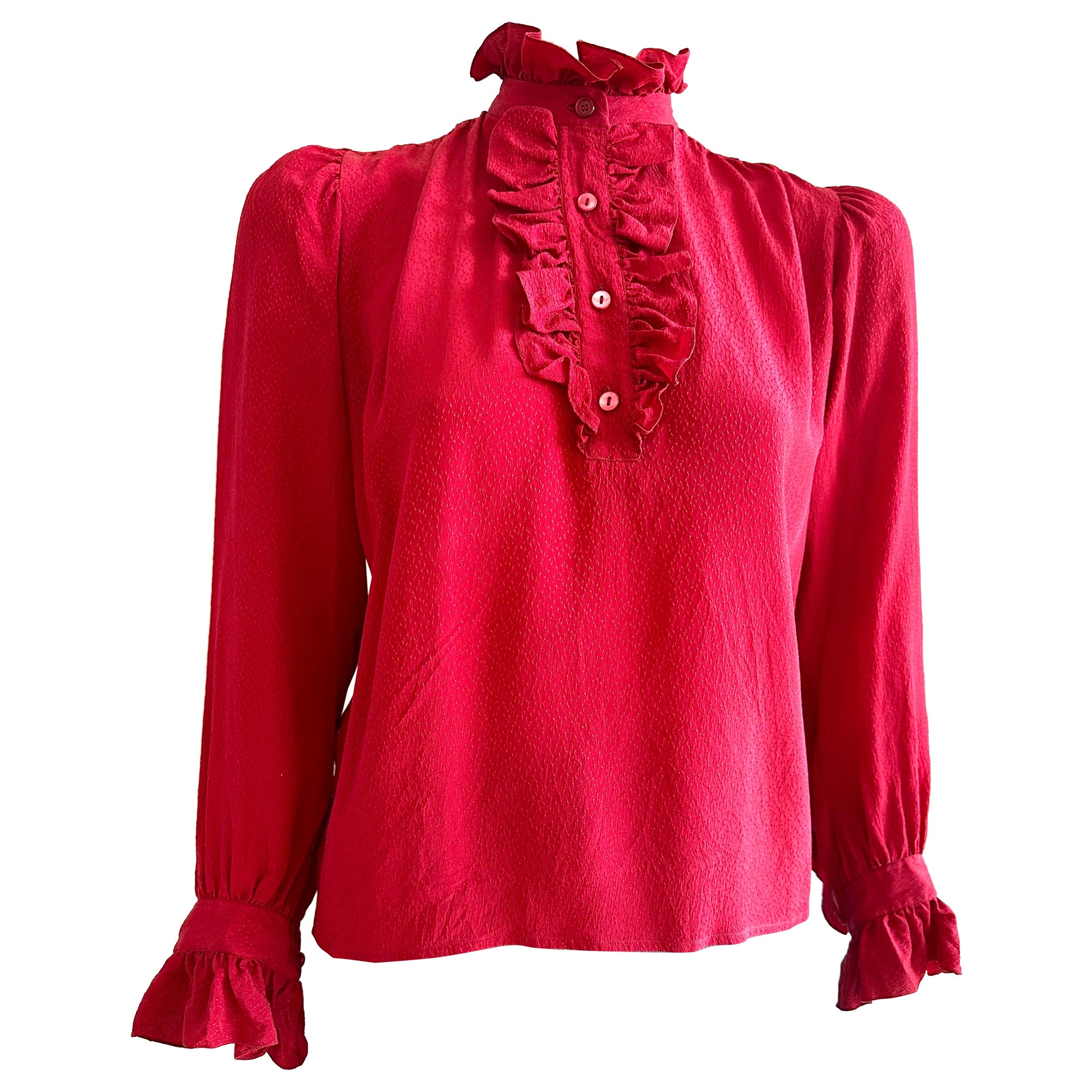 YSL Yves saint Laurent Rote Seidenbluse  im Angebot