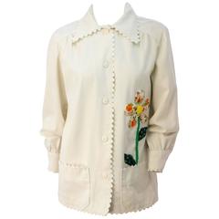 60s Handmade Flower Patchwork Shirt 1