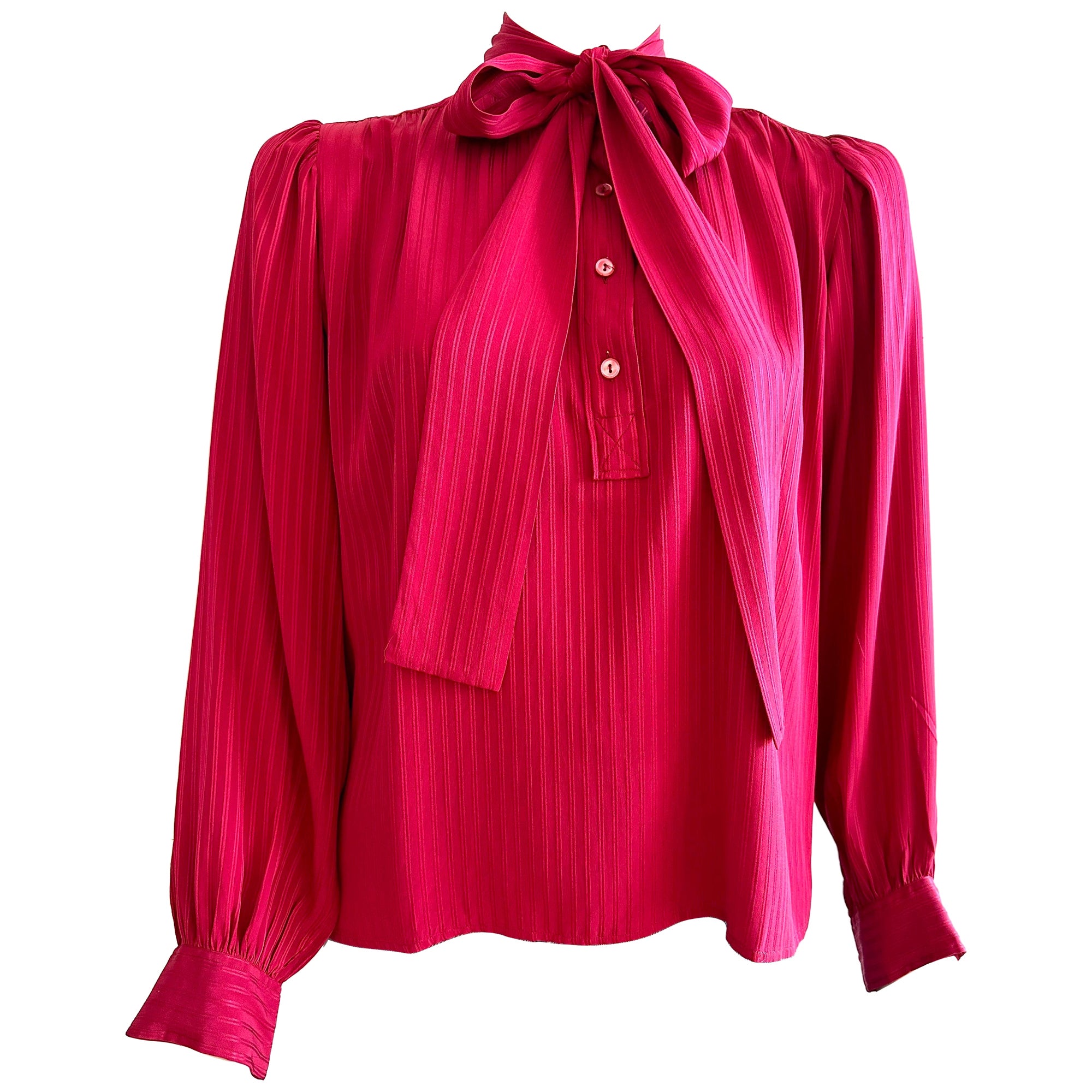 YSL Yves saint Laurent lavalliere blouse in red silk 
