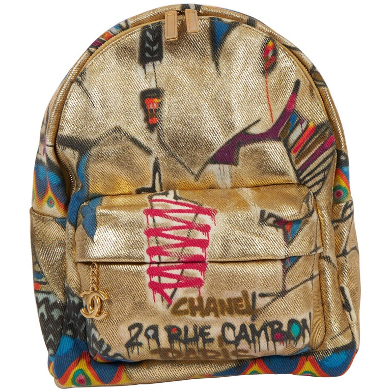 Chanel Beige Tie-Dye Canvas Graffiti Art School Backpack Ruthenium