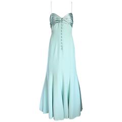 1990s Valentino Retro Light Mint Green 90s Beautiful Crepe + Silk Gown / Dress