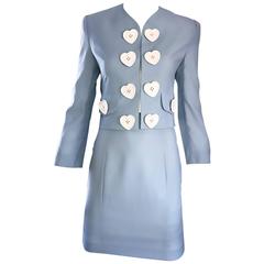 Vintage Moschino Cheap & Chic Pale Blue 1990s Heart Buttons Novelty Skirt Suit 7