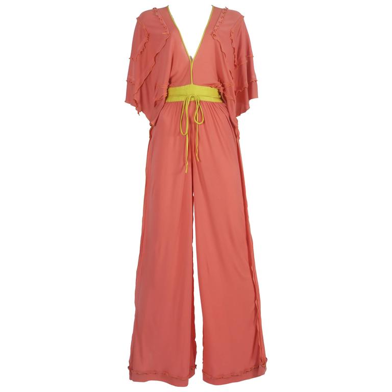 Zandra Rhodes salmon pink evening jumpsuit, circa 1970s For Sale at ...