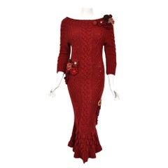 Vintage 2005 Alexander McQueen Runway Burgundy Wool Knit Hourglass Sweater Dress