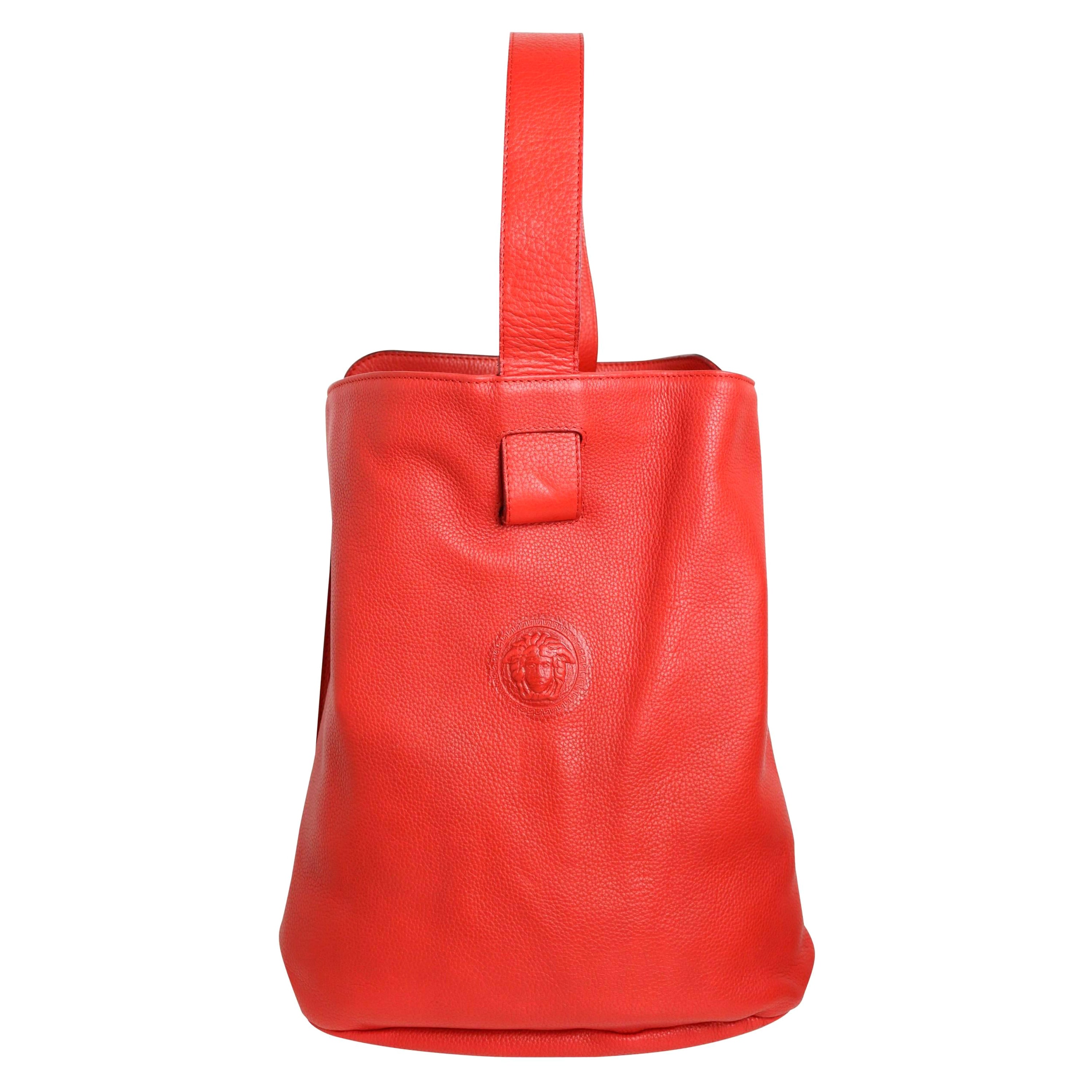 90s Gianni Versace Couture Red Leather Single Sling Strap Bag For Sale