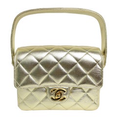 Vintage Chanel Square Mini Gold Metallic Lambskin Quilted  Flap Handbag  