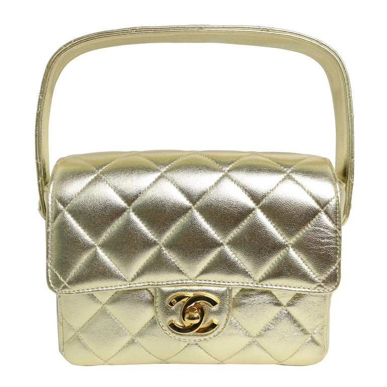 Chanel Vintage Metallic Gold Lambskin Square Mini Top Handle Flap