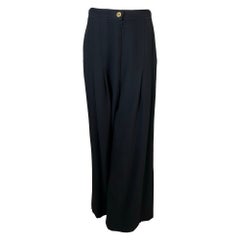 Chanel Black Wool Twill High Waist Pleat Front Full Wide Leg trouser 1995
