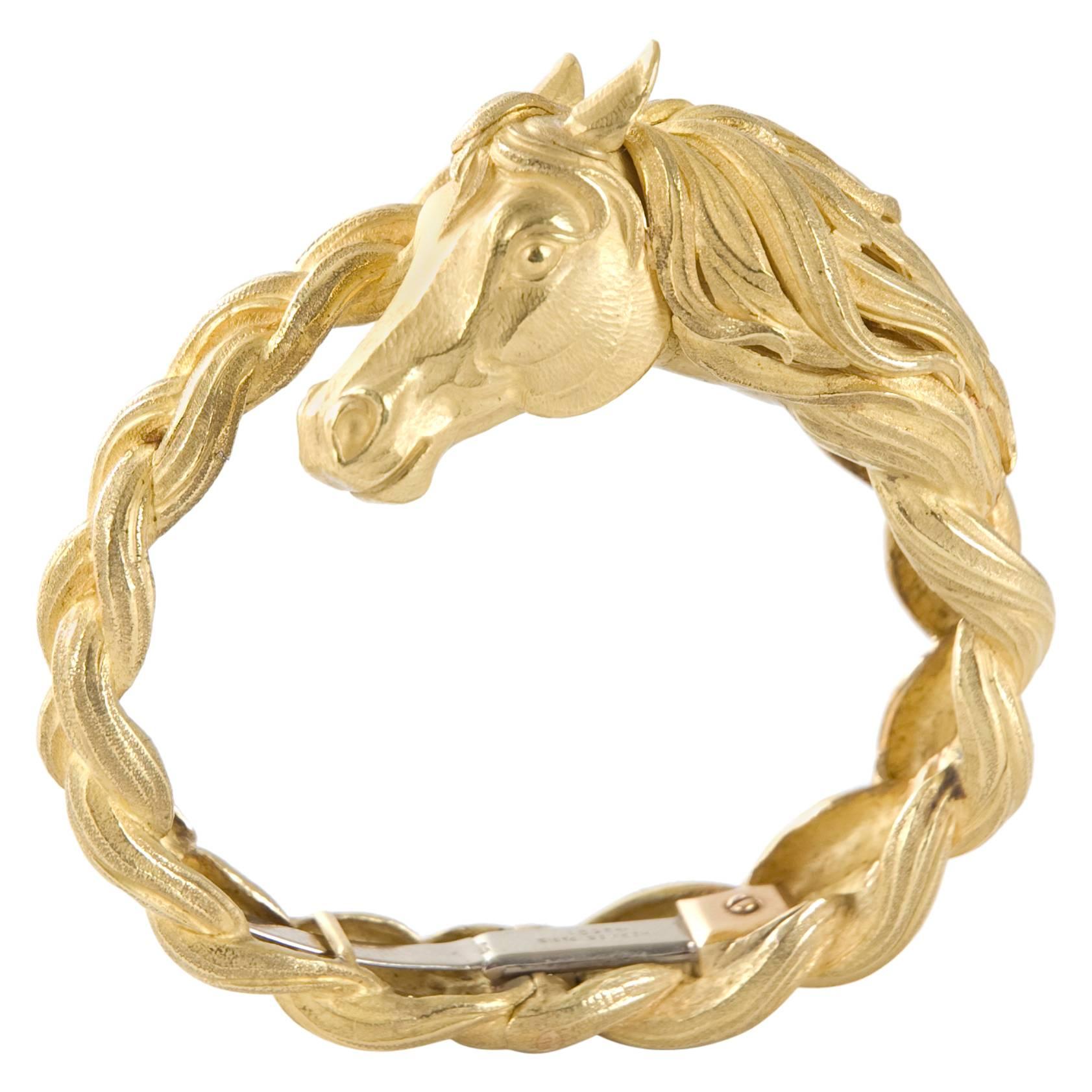 Rare & Vintage Hermes A 18-Karat Gold Horse Bracelet Bangle 