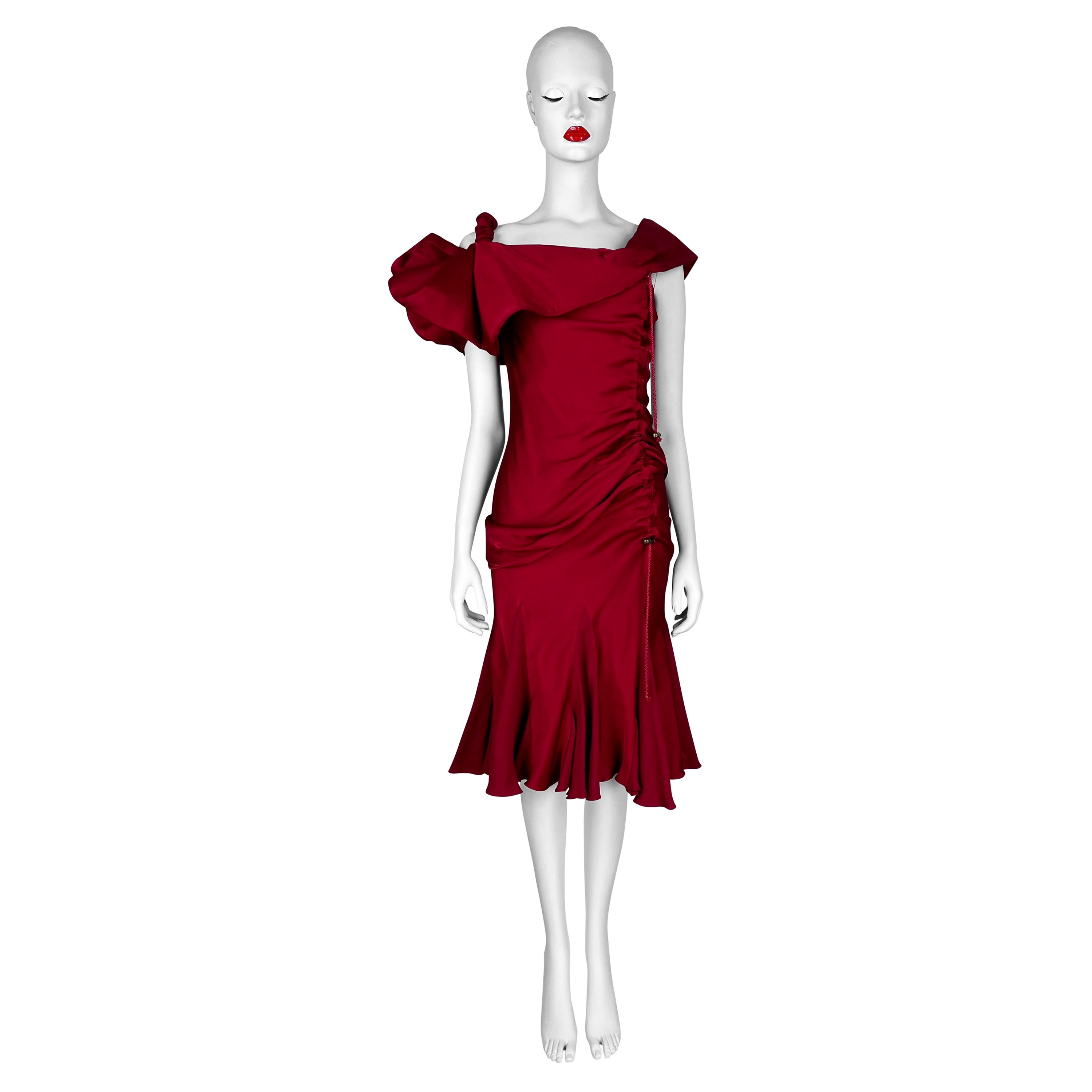 John Galliano Fall 2002 Red Draped Dress For Sale