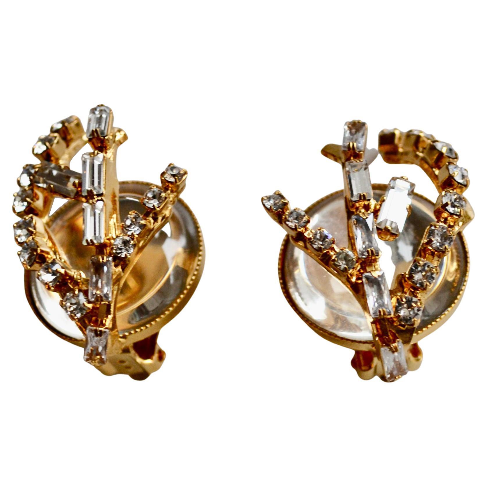 Philippe Ferrandis Rock Crystal and Gold Clip Earrings  For Sale