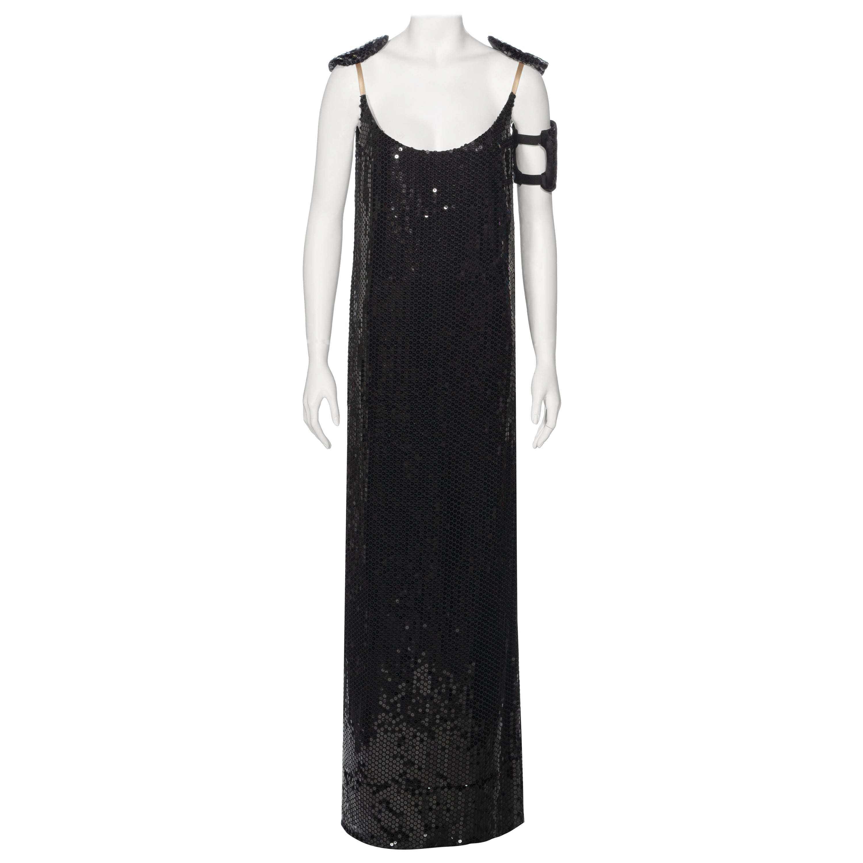 Helmut Lang - Robe de soirée noire à sequins avec bandeau, automne-hiver 1999 en vente