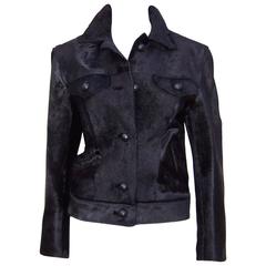 Fierce 1990's Gianni Versace Black Pony Hair Denim Style Jacket