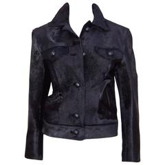 Vintage Fierce 1990's Gianni Versace Black Pony Hair Denim Style Jacket 