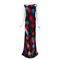 Used 1994 Dolce & Gabbana Editorial Runway Multi-Color Patchwork Velvet Bias Cut Gown